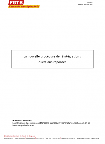 La nouvelle procédure de réintégration : questions-réponses La nouvelle procédure de réintégration : questions-réponses